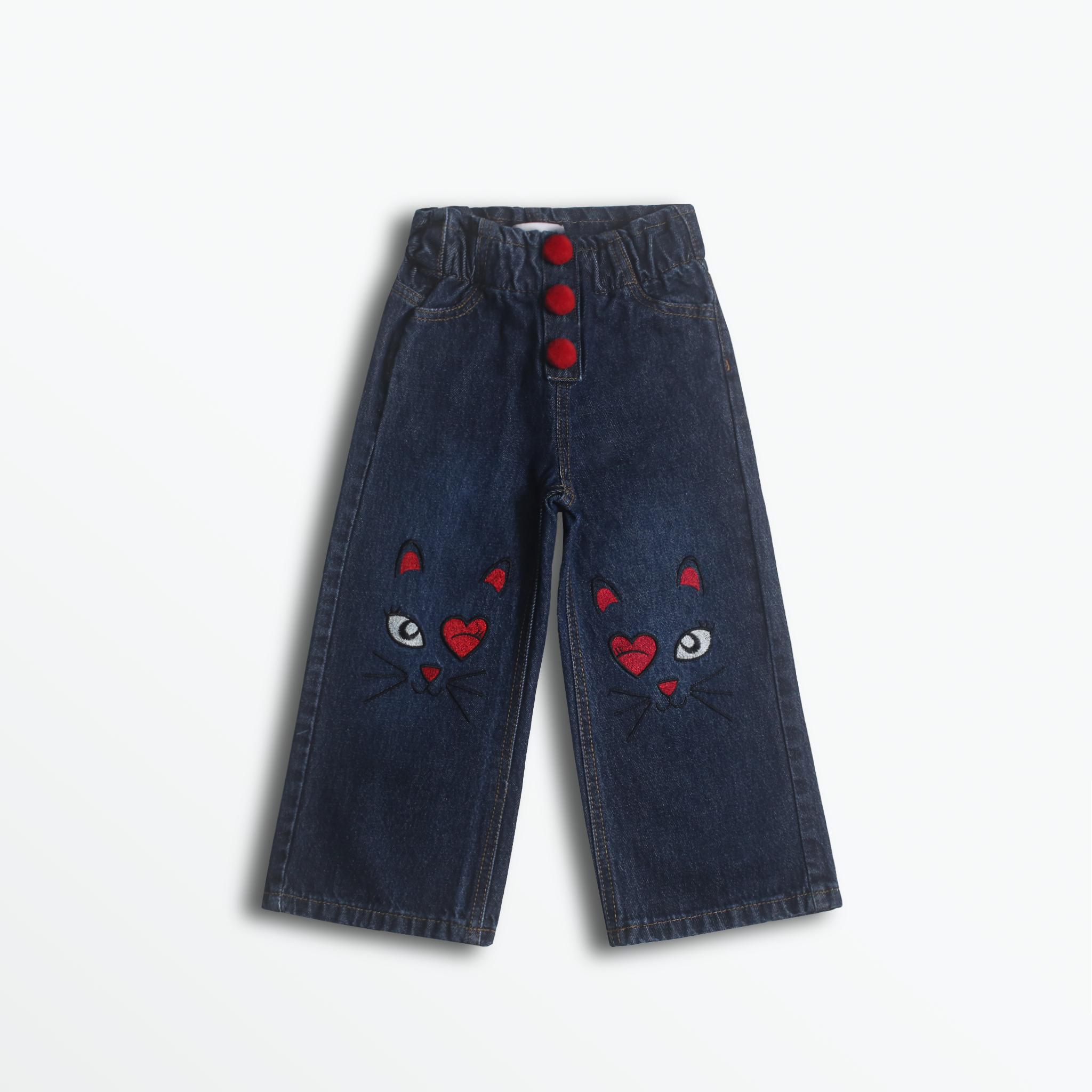 Dark Blue Cat Face Wide Leg Jeans (DG007)