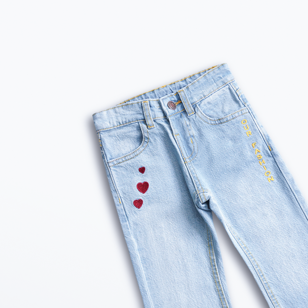 Embroidered Heart Denim Jeans