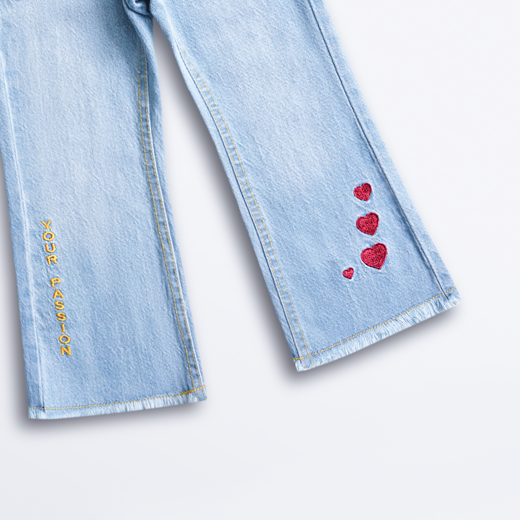 Embroidered Heart Denim Jeans