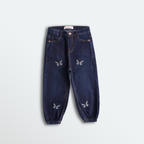 Dark Blue Butterfly Embroidered Denim Jeans