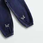 Dark Blue Butterfly Embroidered Denim Jeans