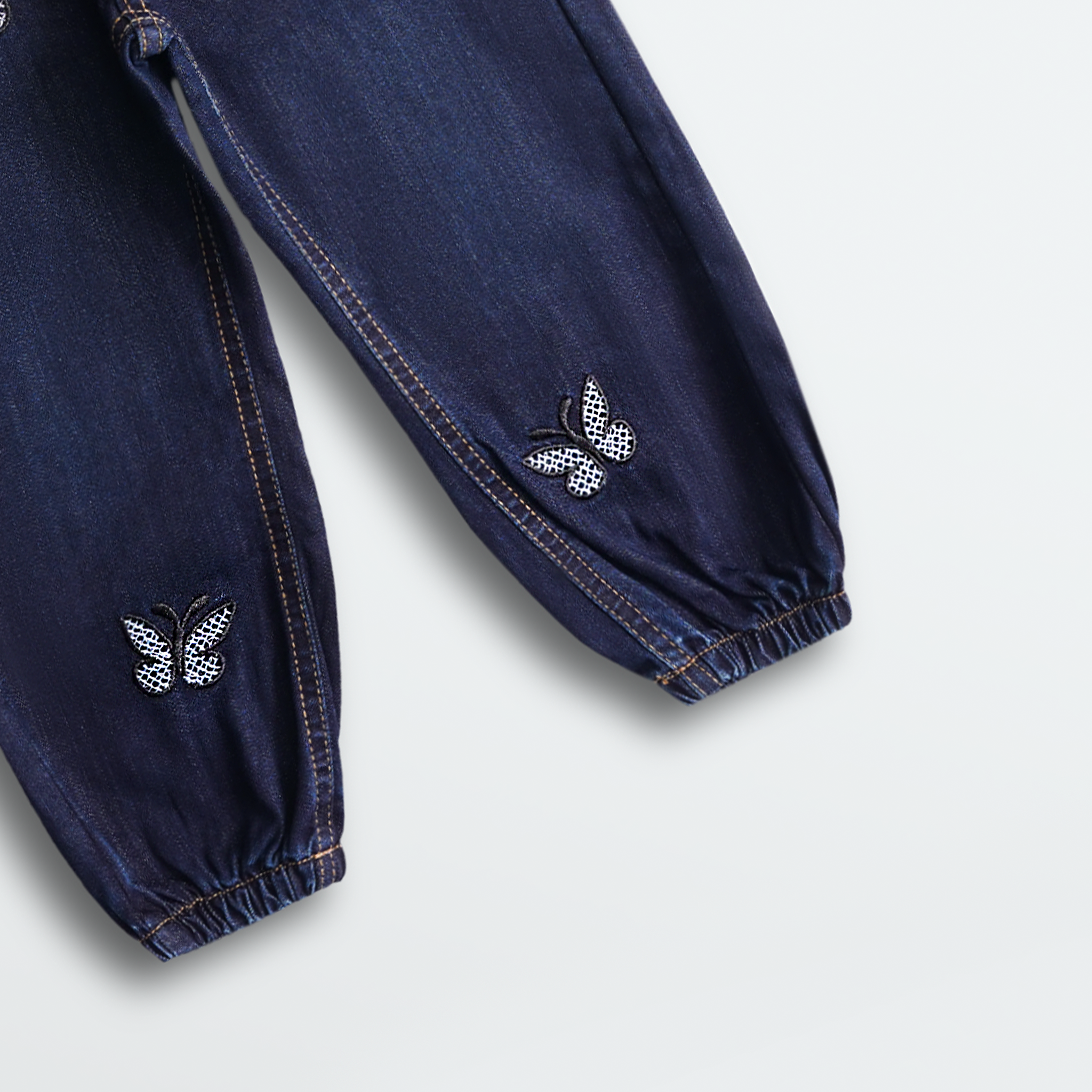 Dark Blue Butterfly Embroidered Denim Jeans