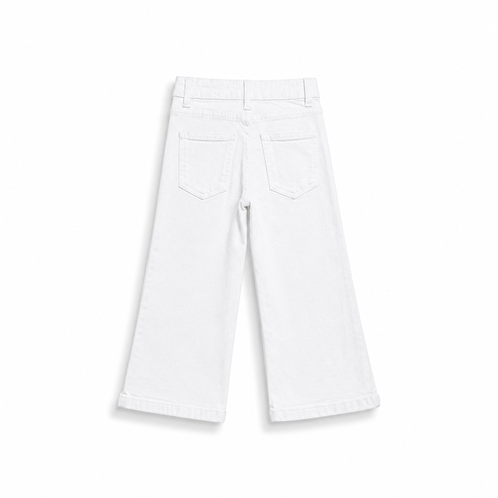 White Embroidered Wide Leg Jeans (DG051)