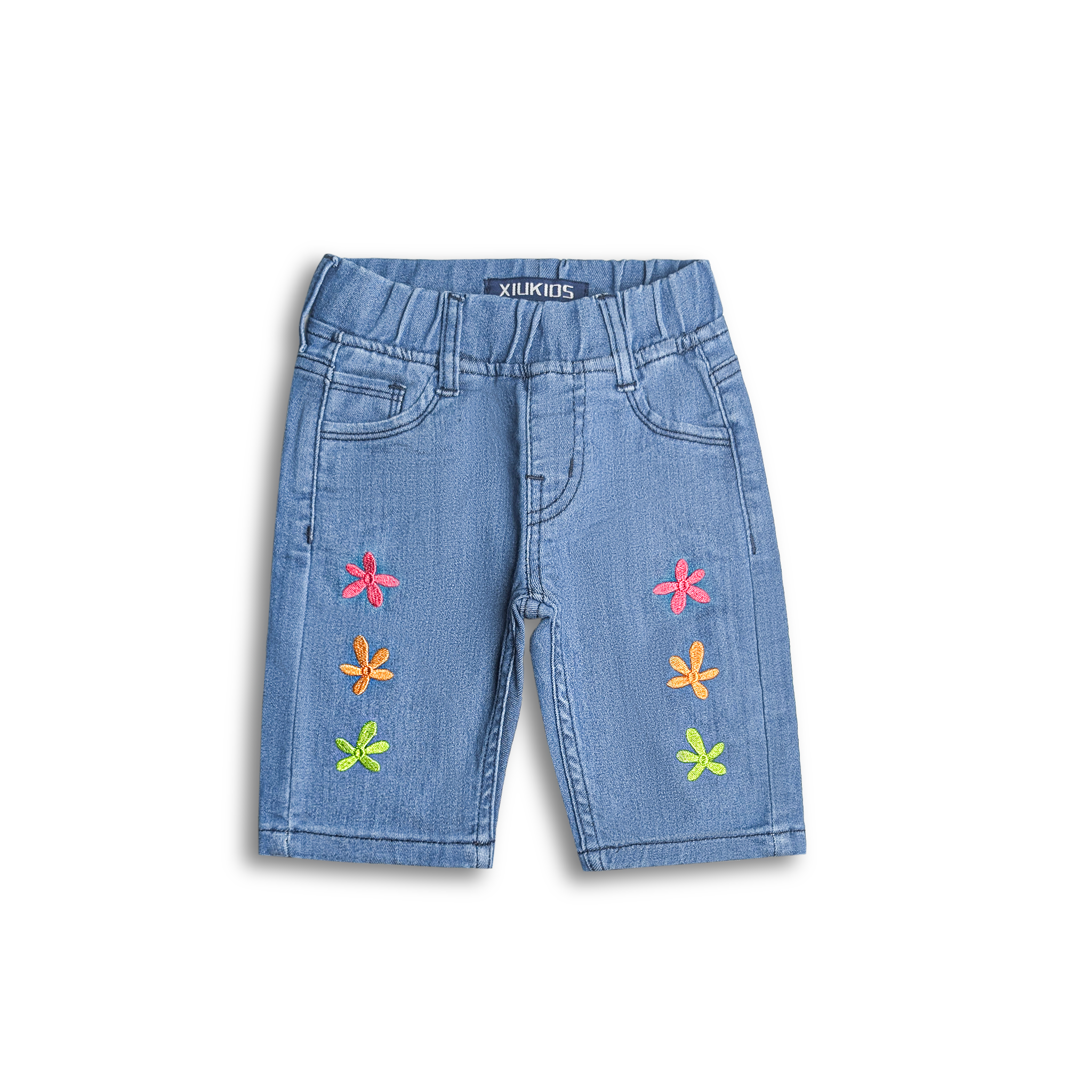 Rainbow Bloom Denim Shorts