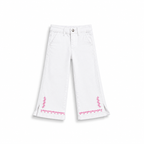 White Embroidered Wide Leg Jeans (DG051)