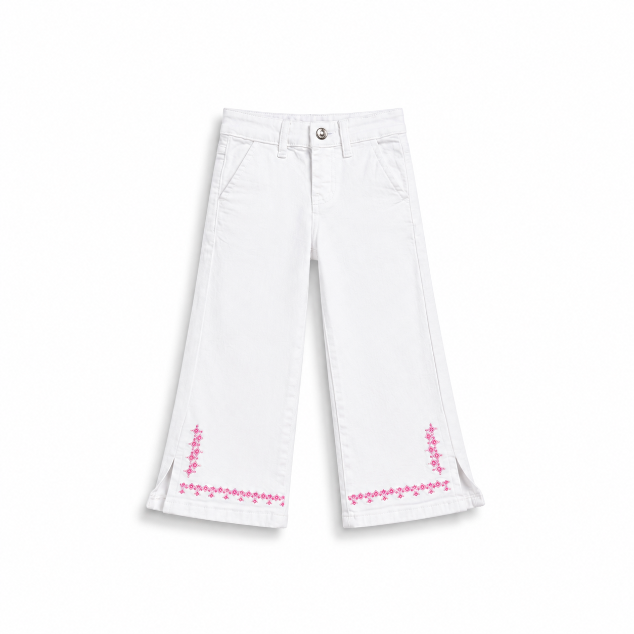 White Embroidered Wide Leg Jeans (DG051)